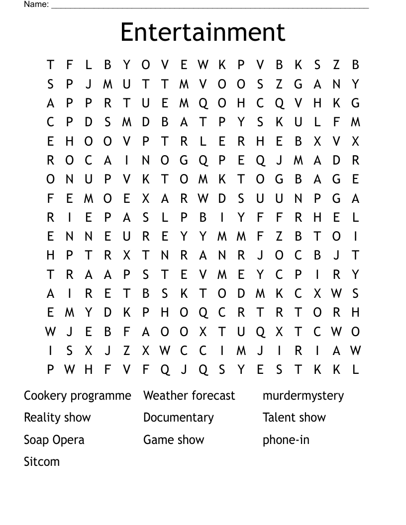 Entertainment Word Search WordMint
