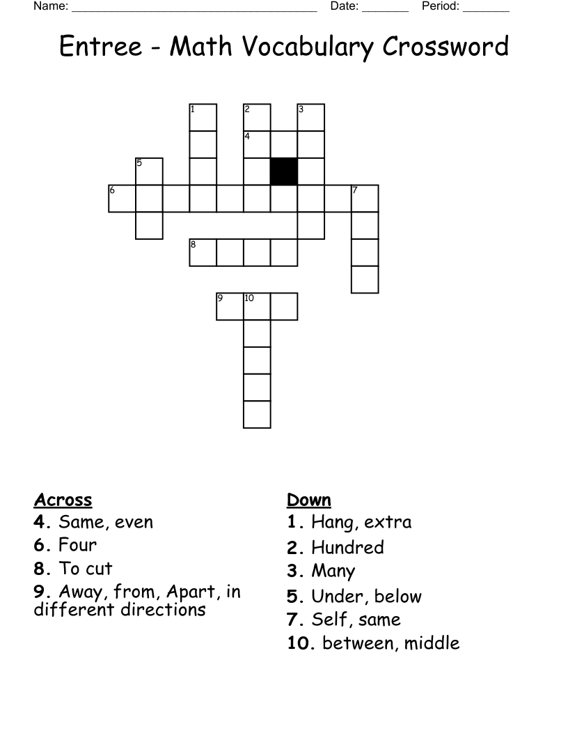 Entree Math Vocabulary Crossword WordMint