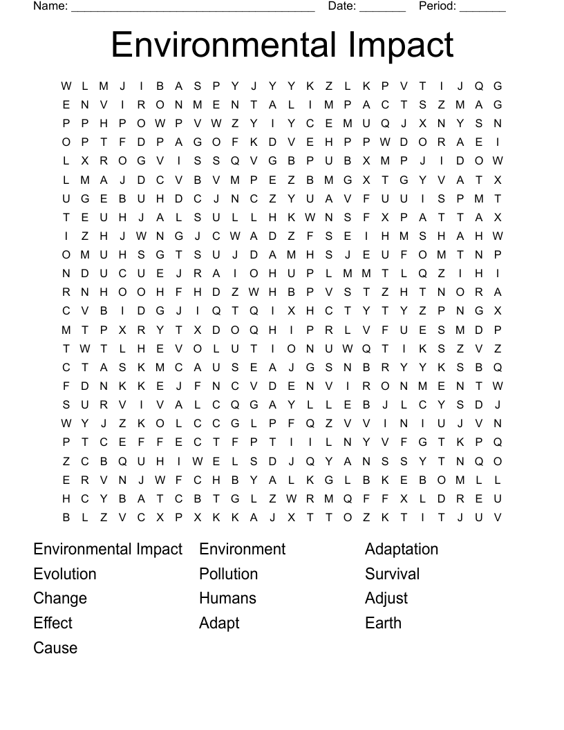 Environmental Impact Word Search WordMint
