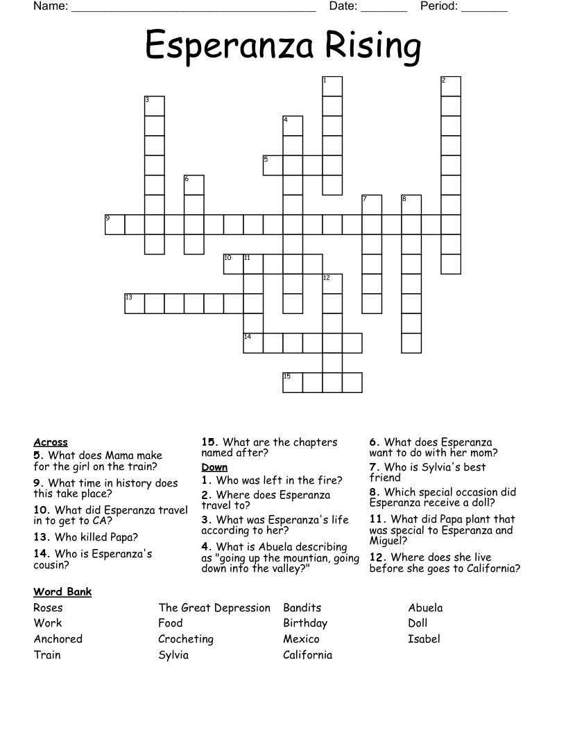 Esperanza Rising Crossword WordMint