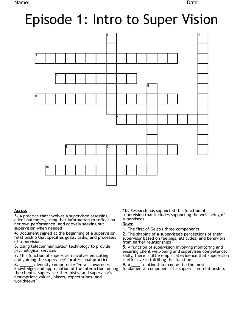 Episode 1 Intro to Super Vision Crossword WordMint