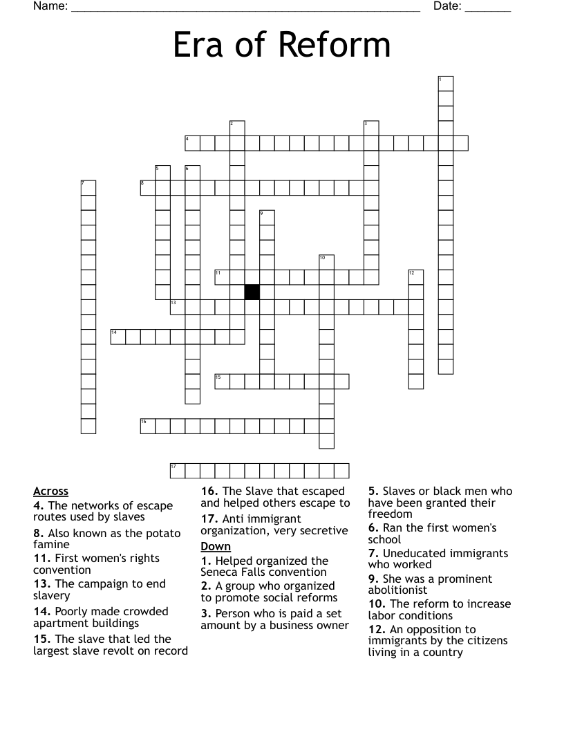 Reform Movements Word Search WordMint