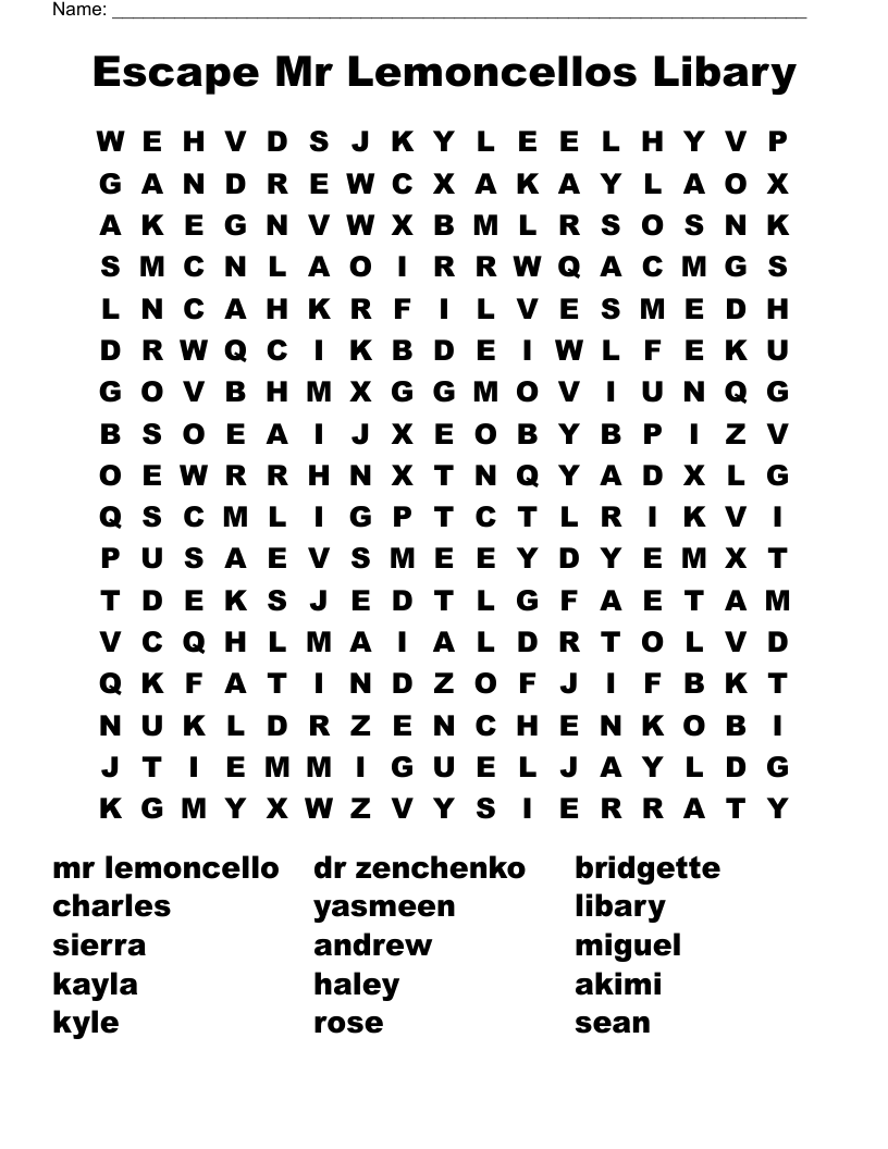 Escape from Mr. Lemoncello's library Word Search WordMint