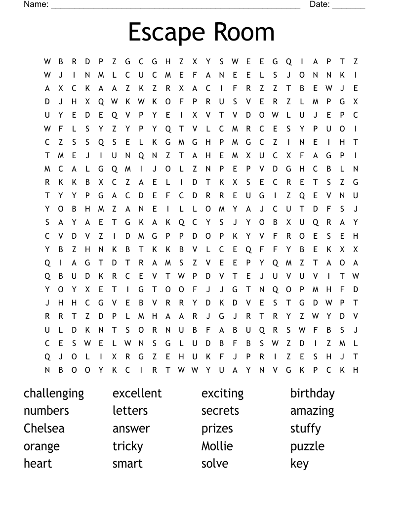 Escape Room Word Search WordMint