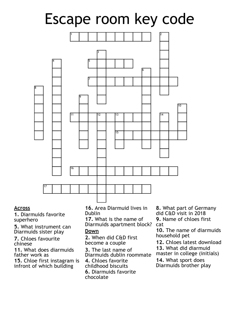 Escape room key code Crossword WordMint