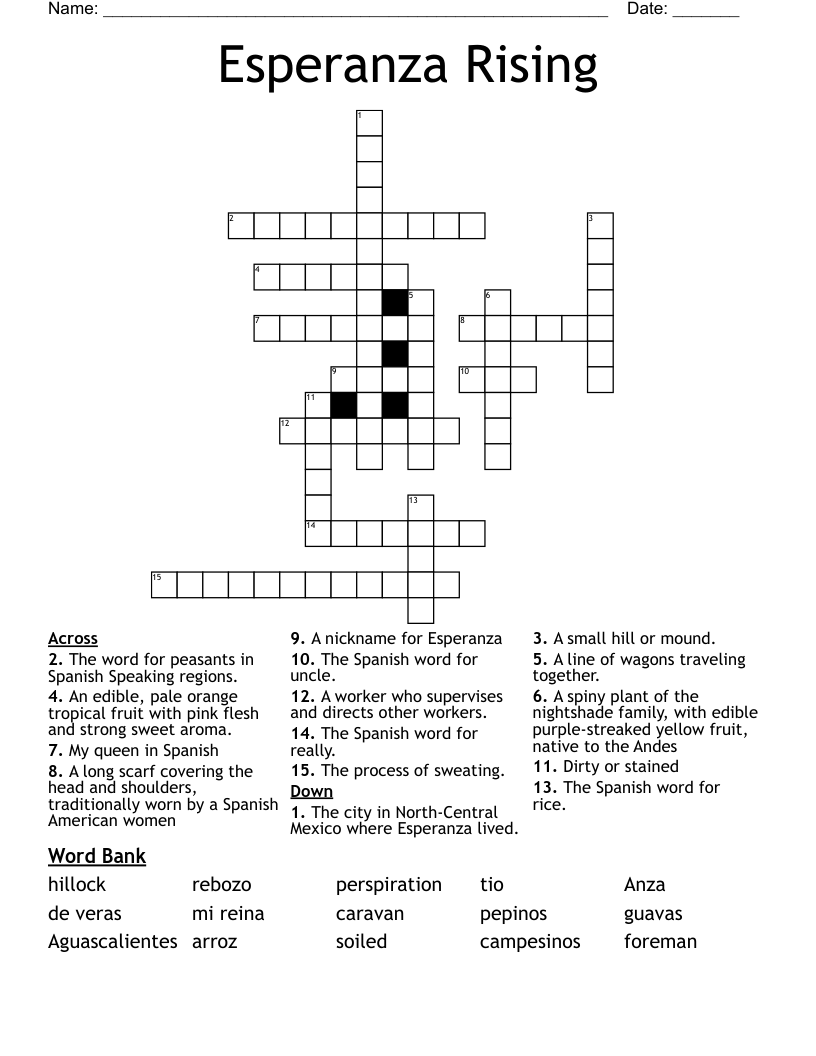 Esperanza Rising Crossword WordMint