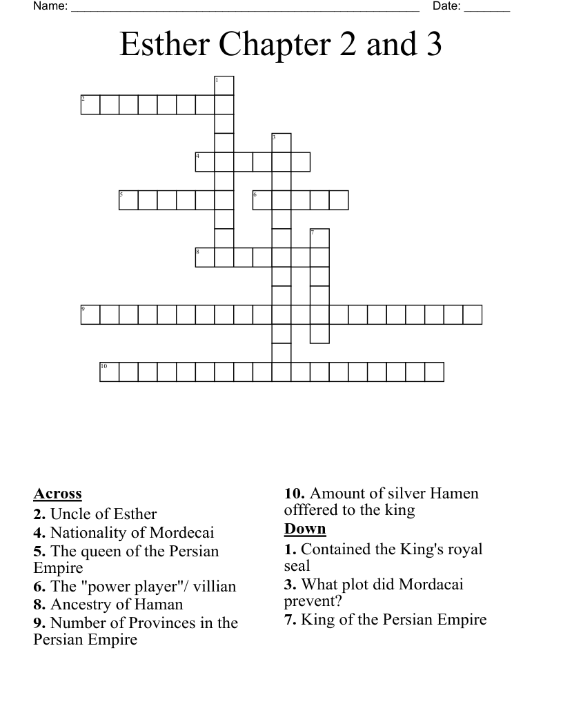 Esther Chapter 2 and 3 Crossword WordMint