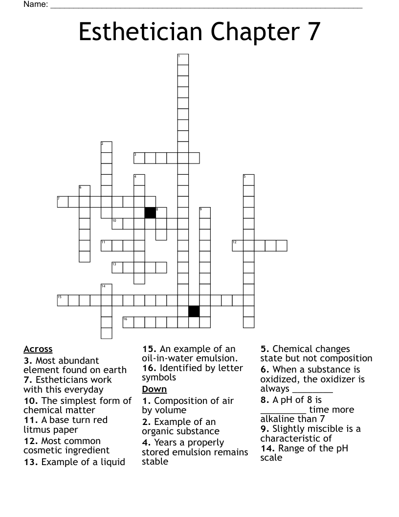 Esthetician Chapter 7 Crossword WordMint