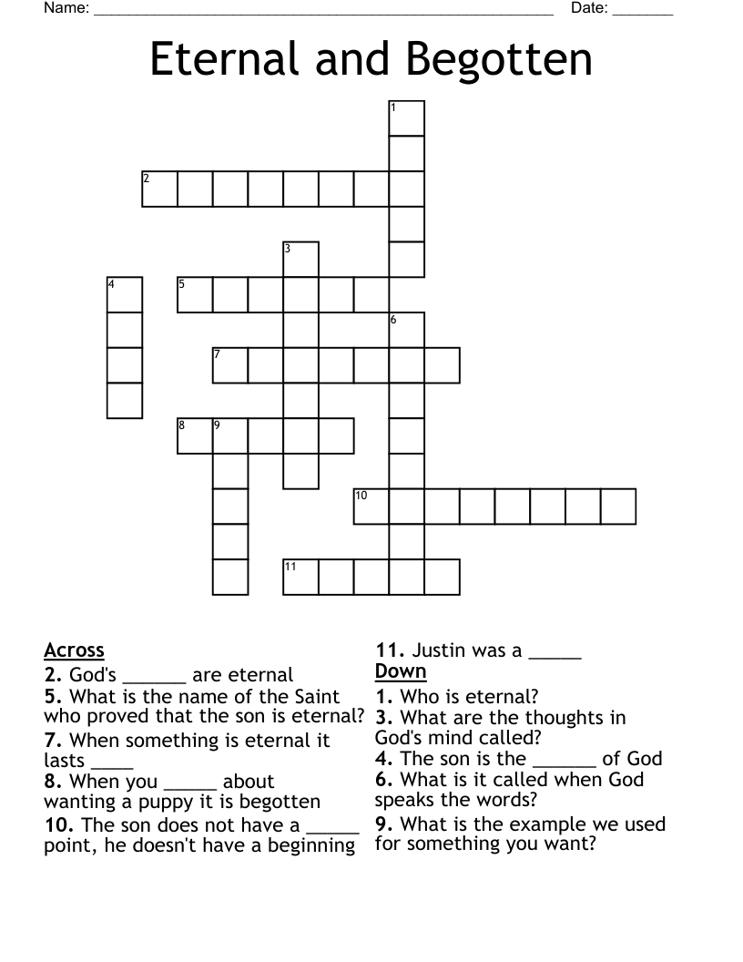 Eternal and Begotten Crossword WordMint