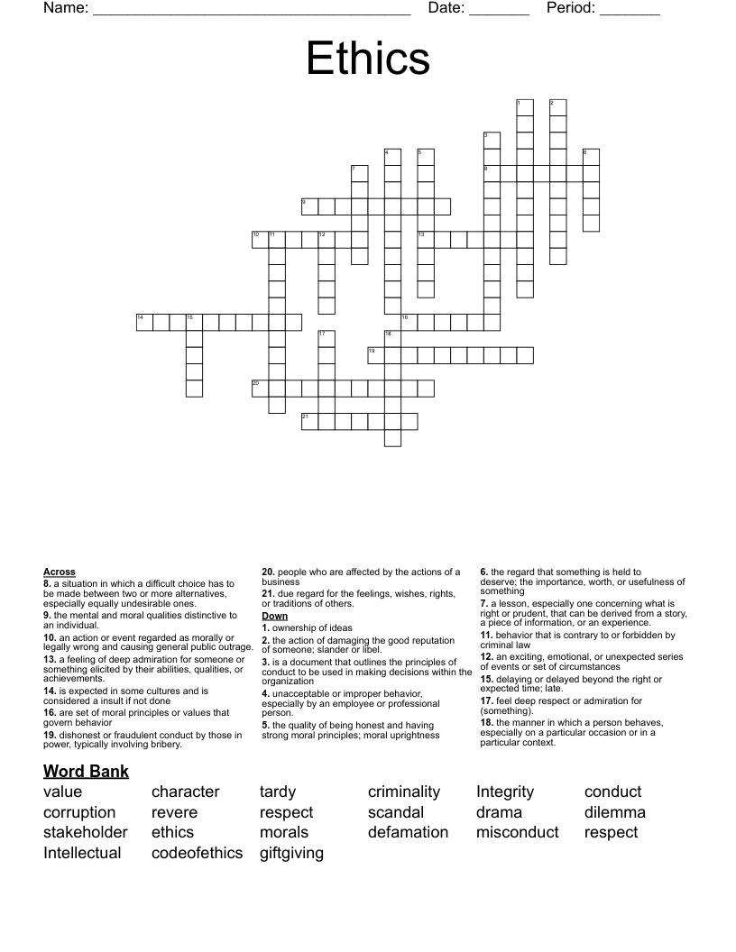 Ethics Crossword WordMint