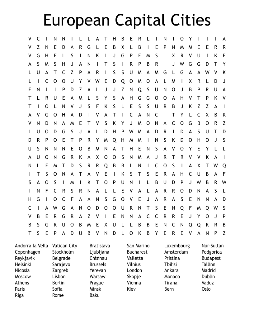 Europe Crossword WordMint