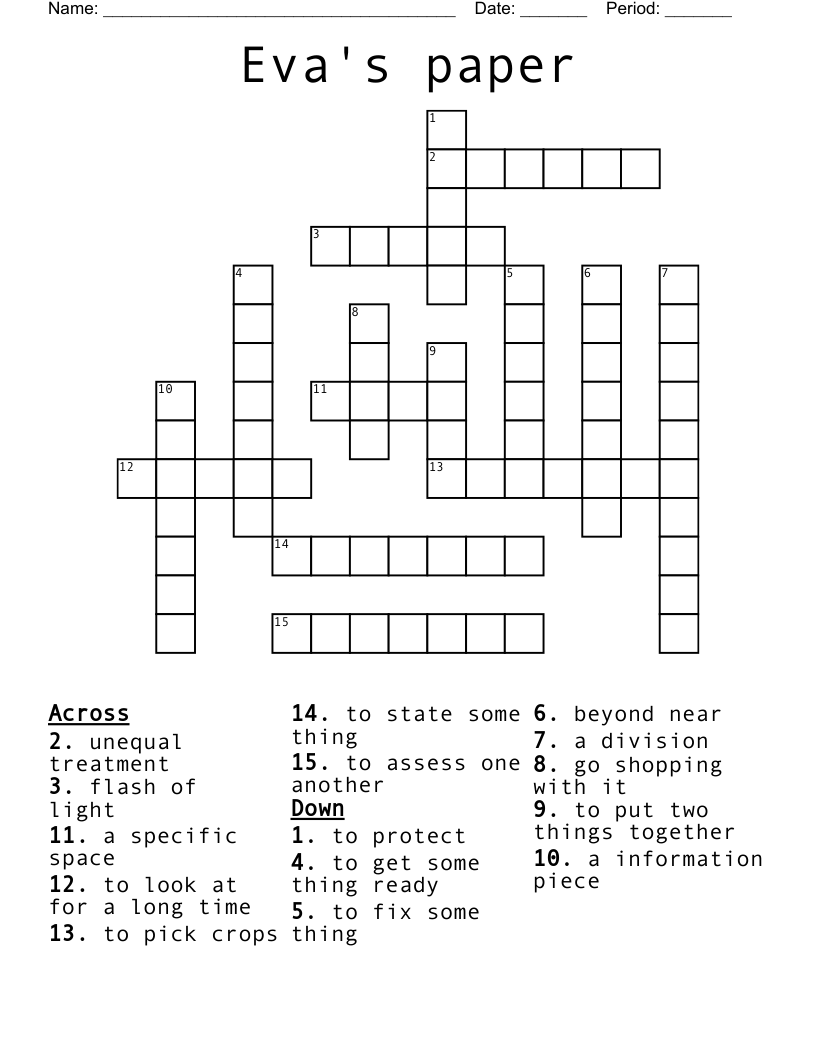 Eva's paper Crossword WordMint