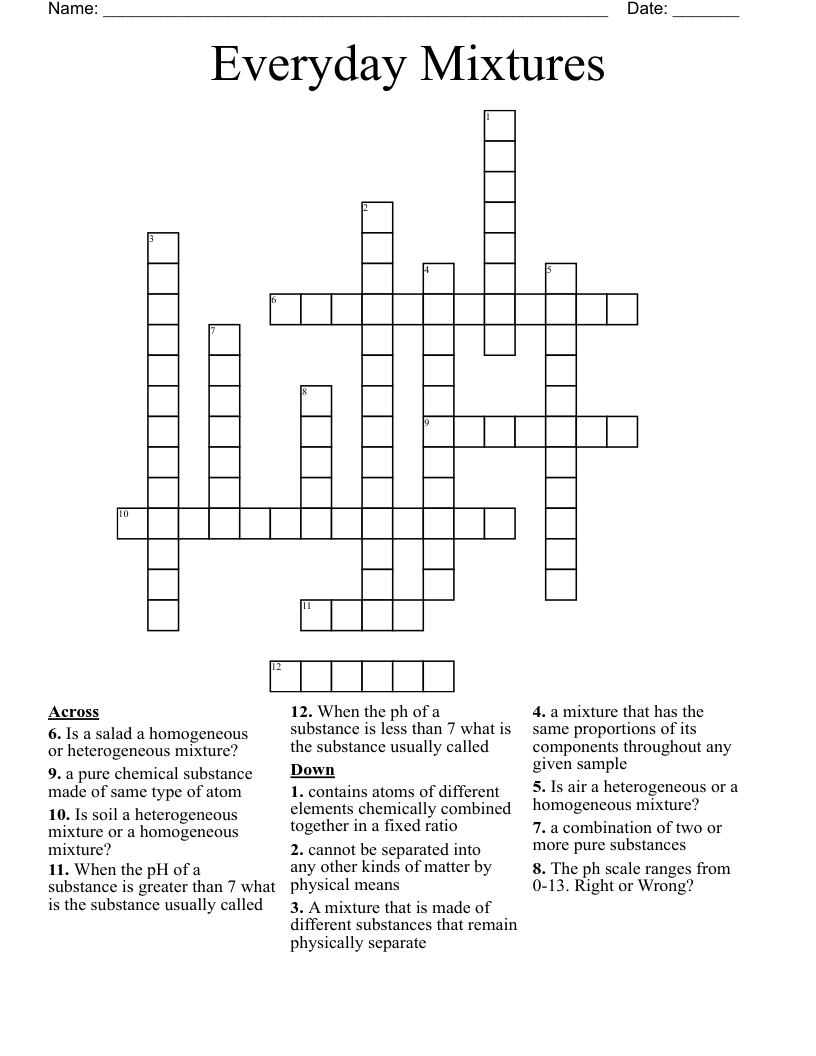 Everyday Mixtures Crossword WordMint