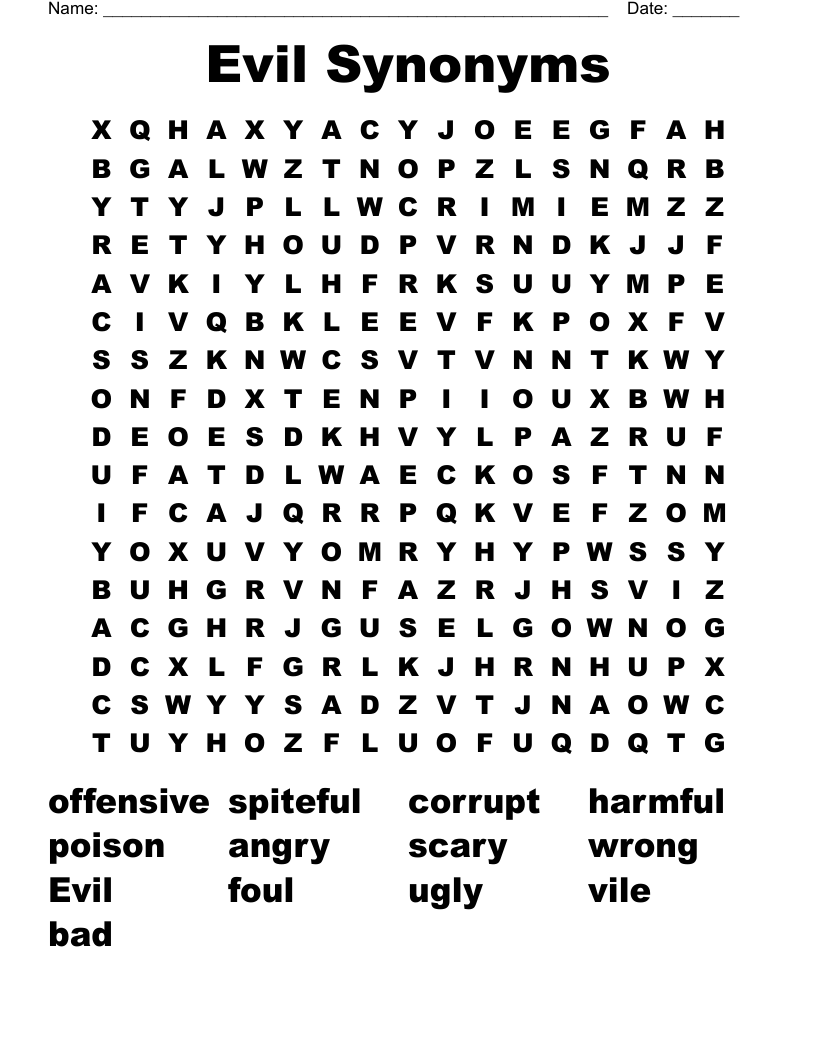 Evil Synonyms Word Search WordMint