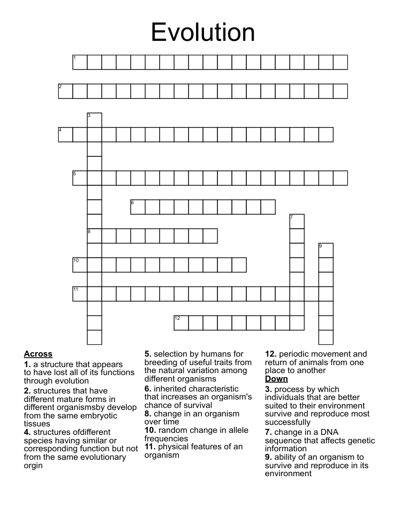 Evolution Crossword - WordMint