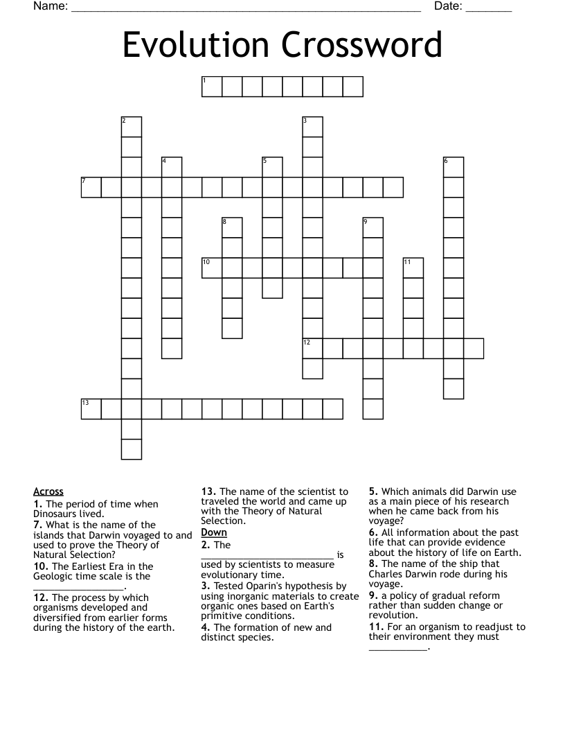 Evolution Crossword - WordMint