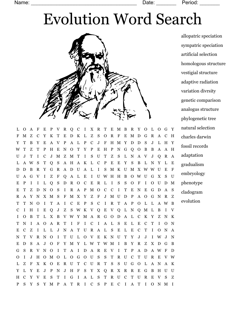 Evolution by Natural Selection Word Search - WordMint
