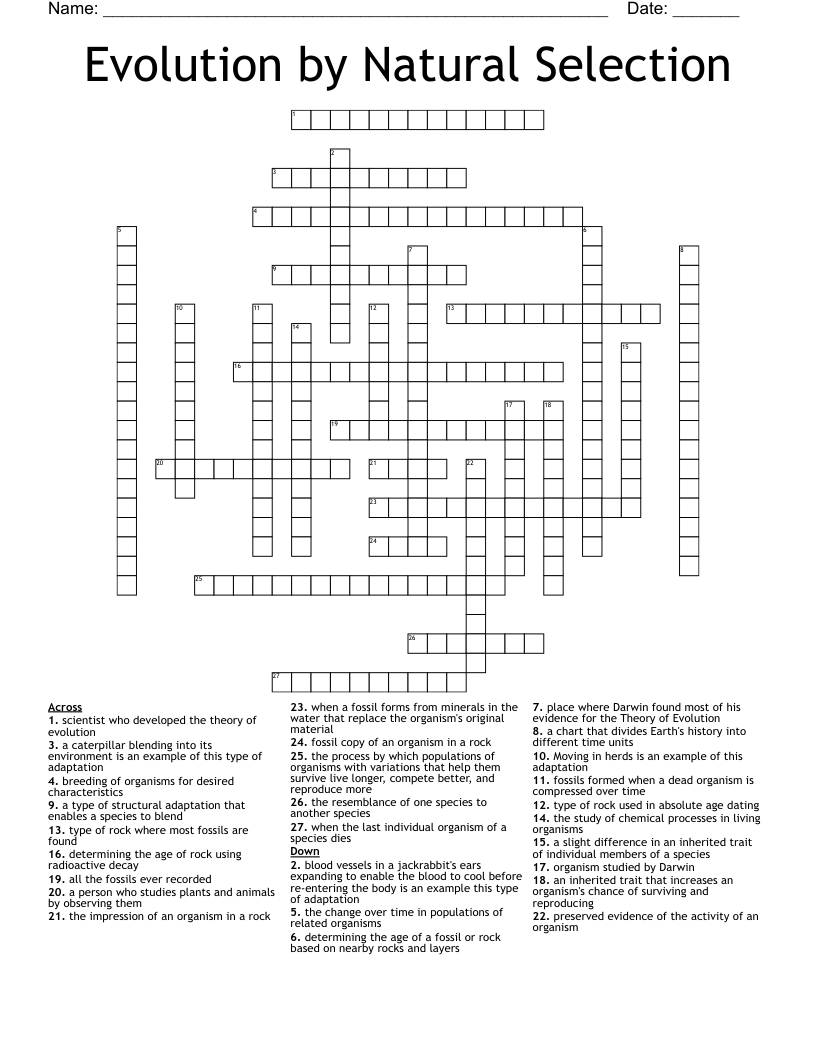Evolution by Natural Selection Crossword - WordMint