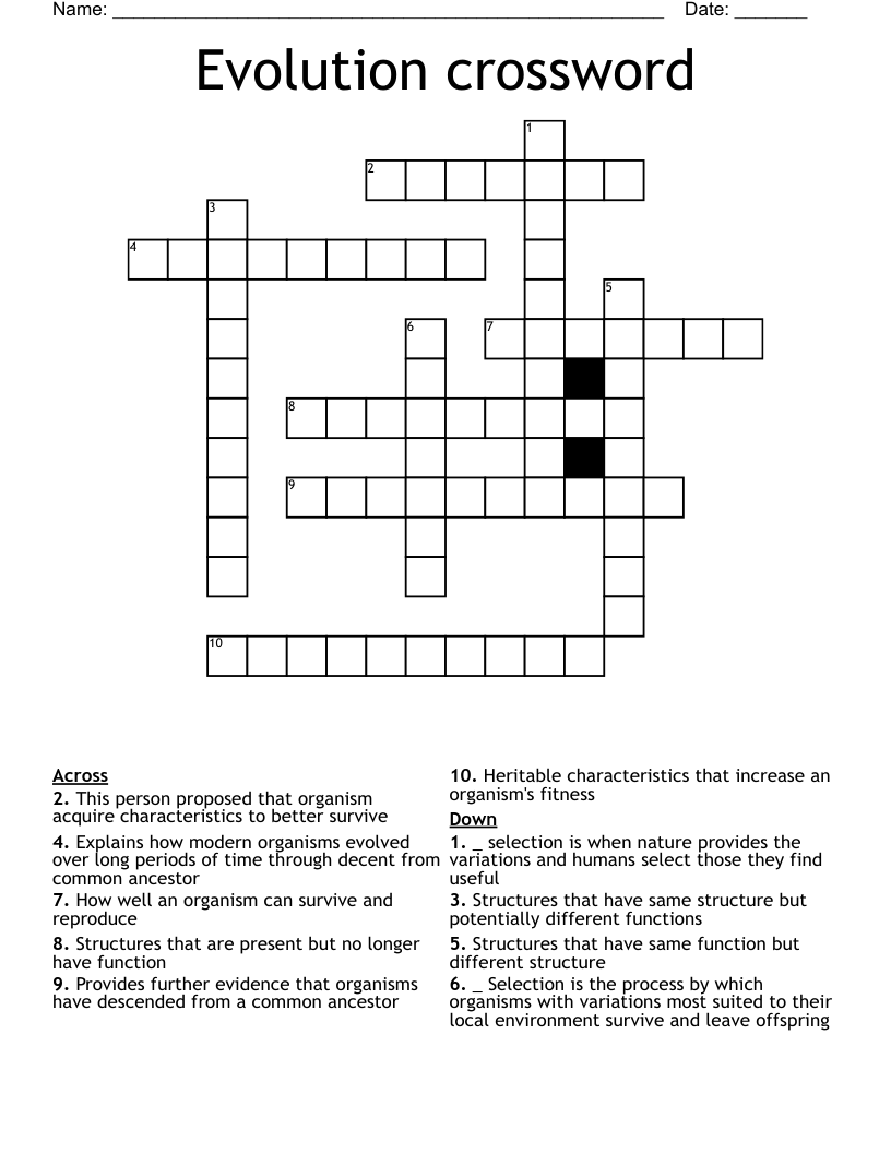 Evolution crossword - WordMint