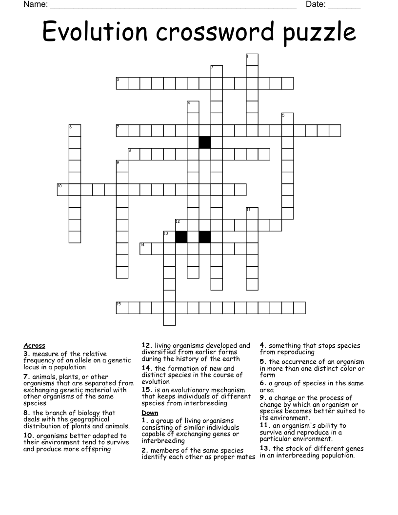 Speciation Crossword WordMint
