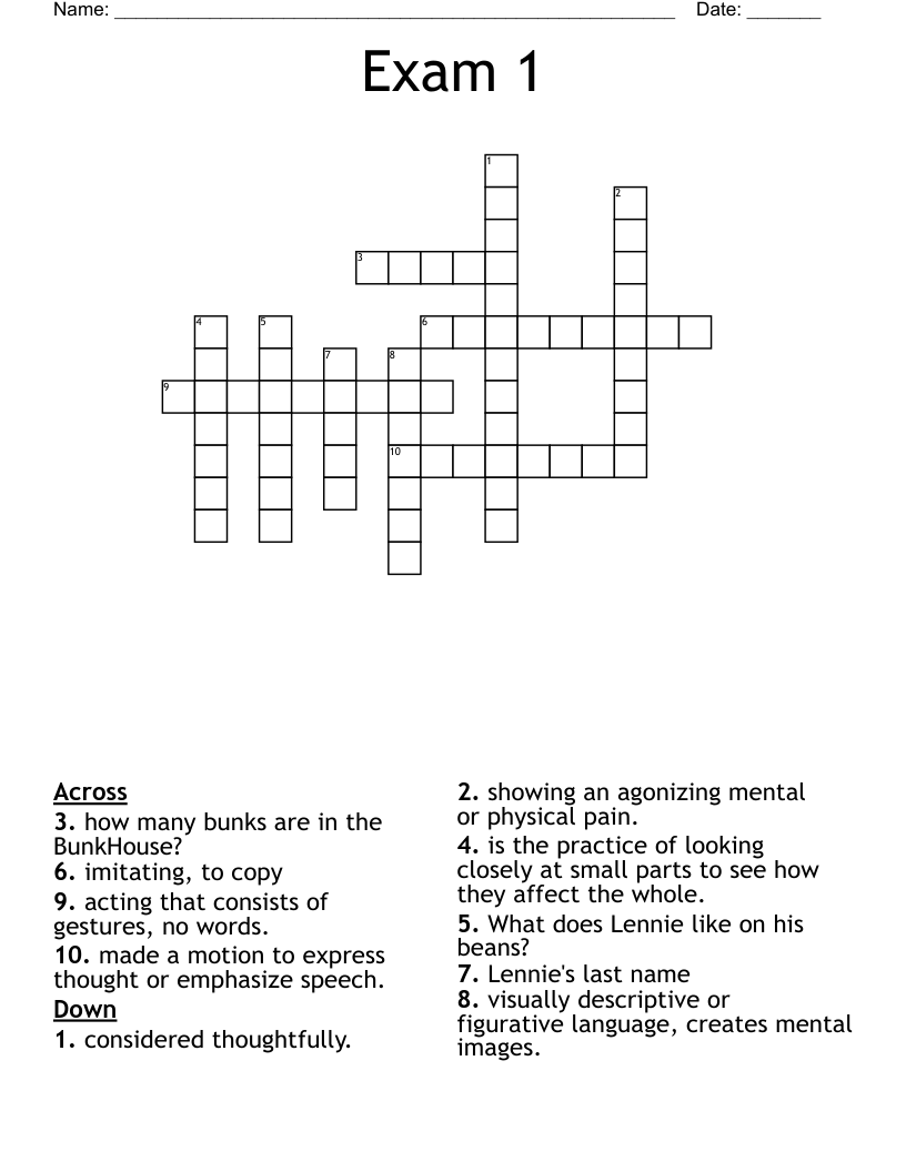 Exam 1 Crossword WordMint