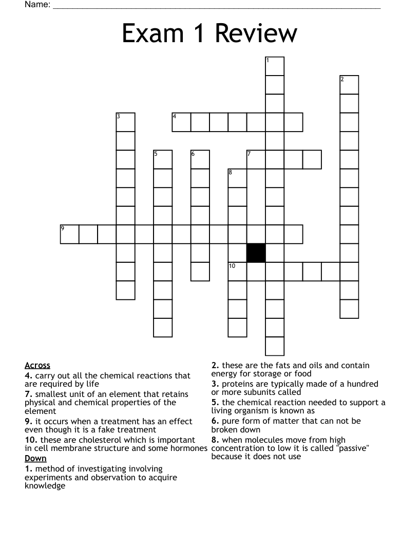 Exam 1 Review Crossword - WordMint