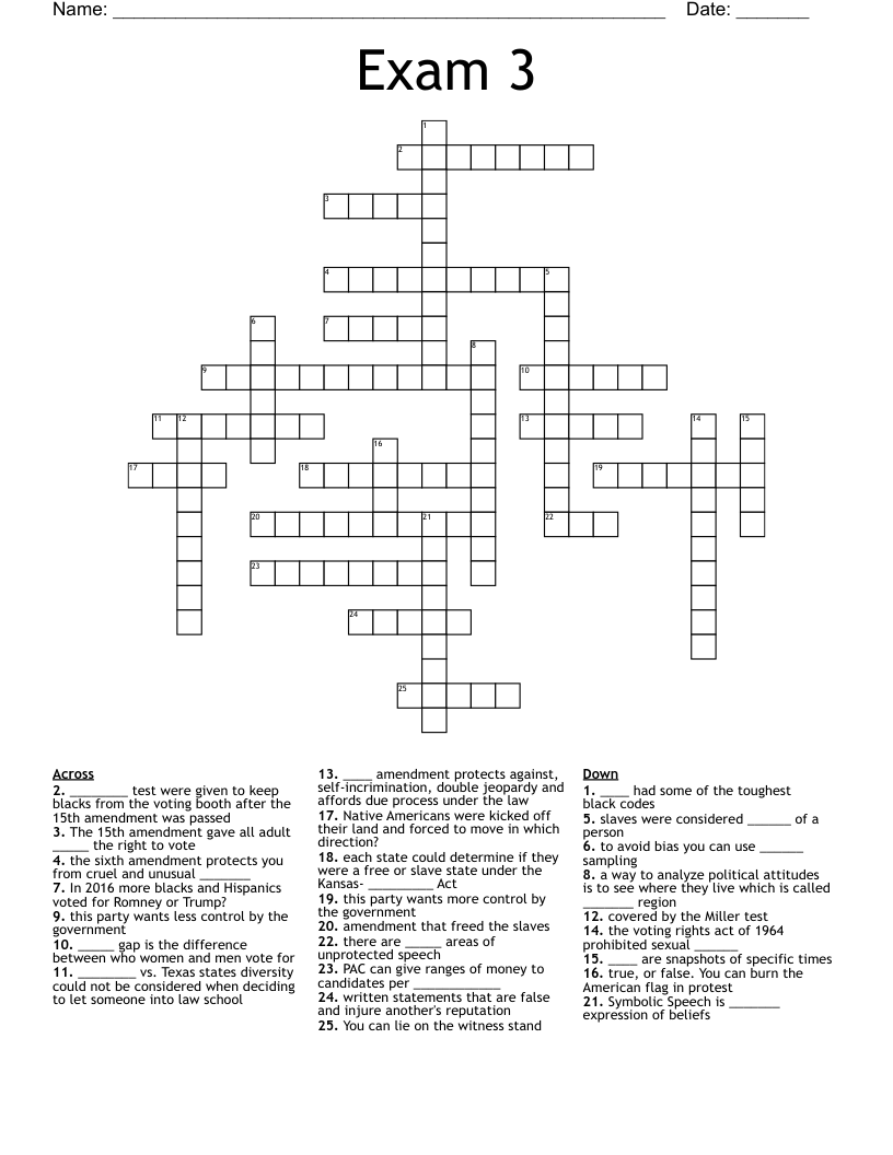 Exam 3 Crossword - WordMint
