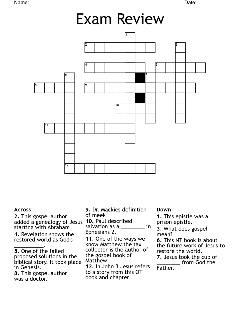 Exam Review Crossword - WordMint