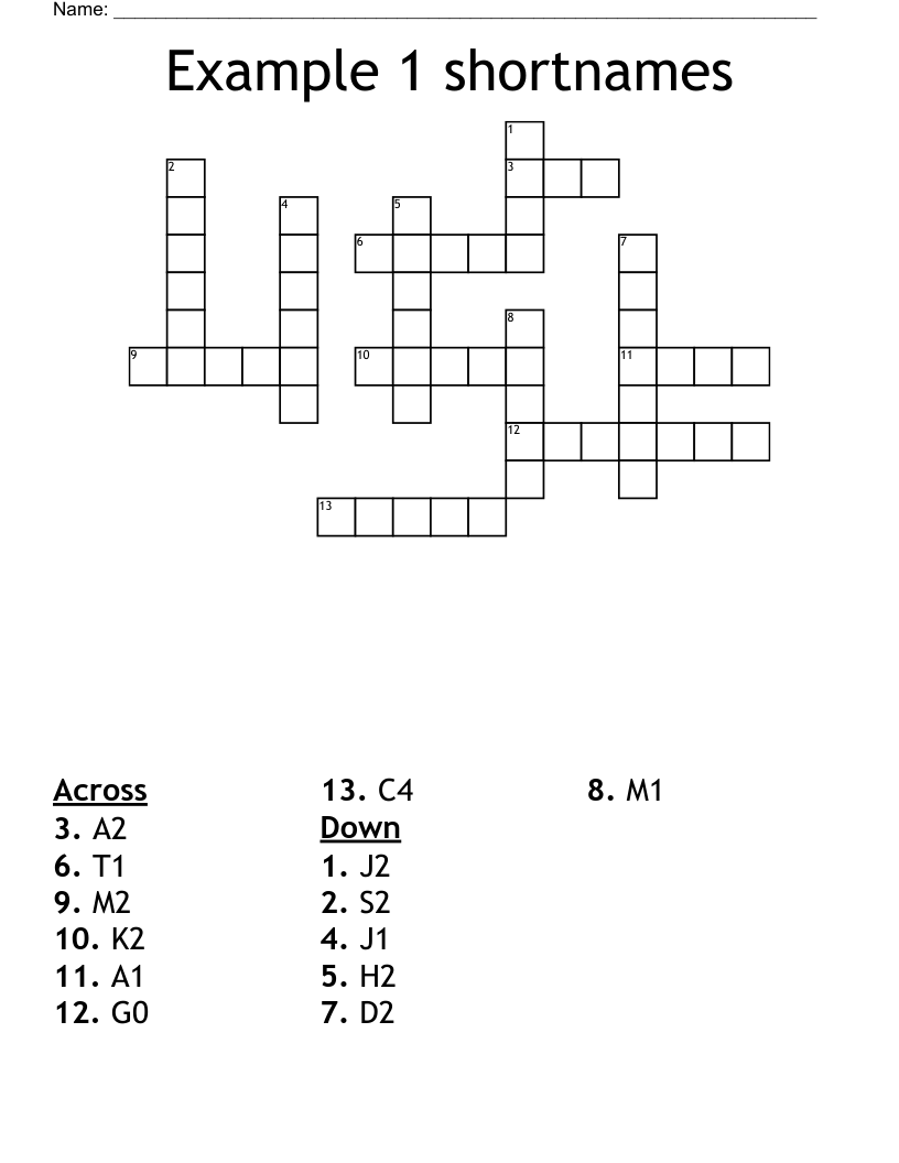 Example 1 shortnames Crossword WordMint