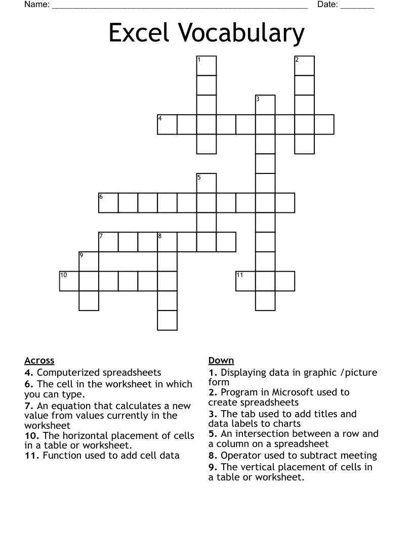 Excel Vocabulary Crossword - WordMint