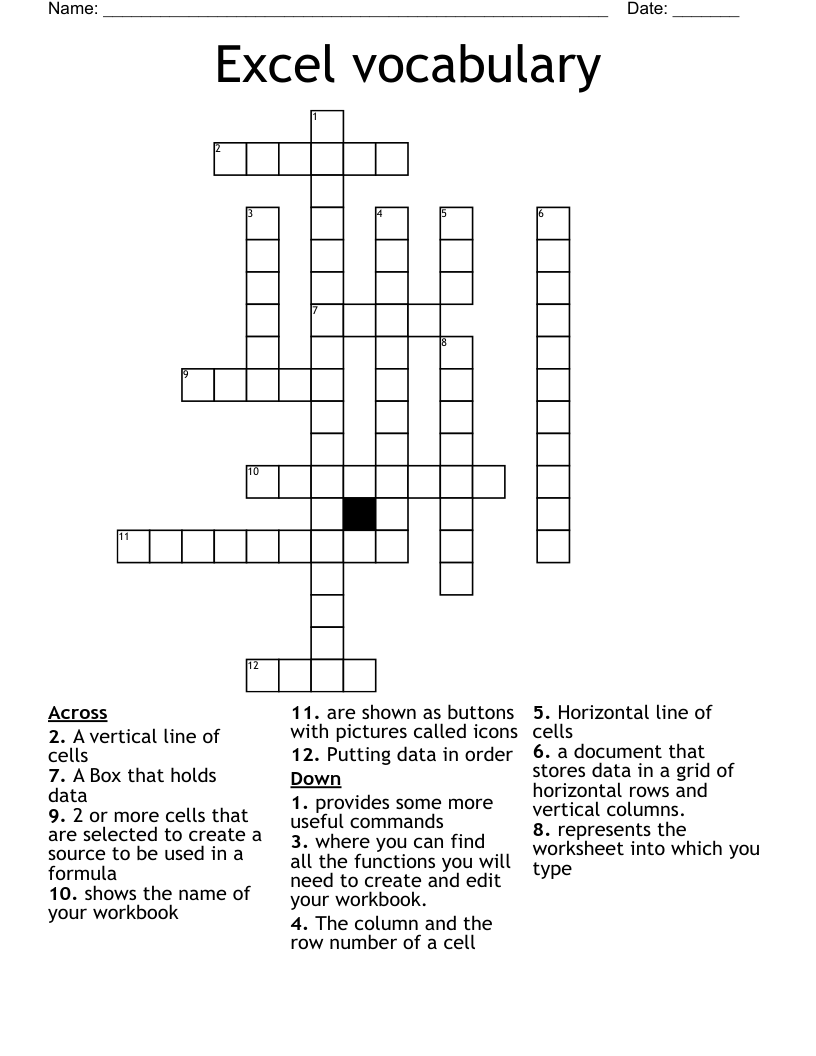 Excel vocabulary Crossword - WordMint