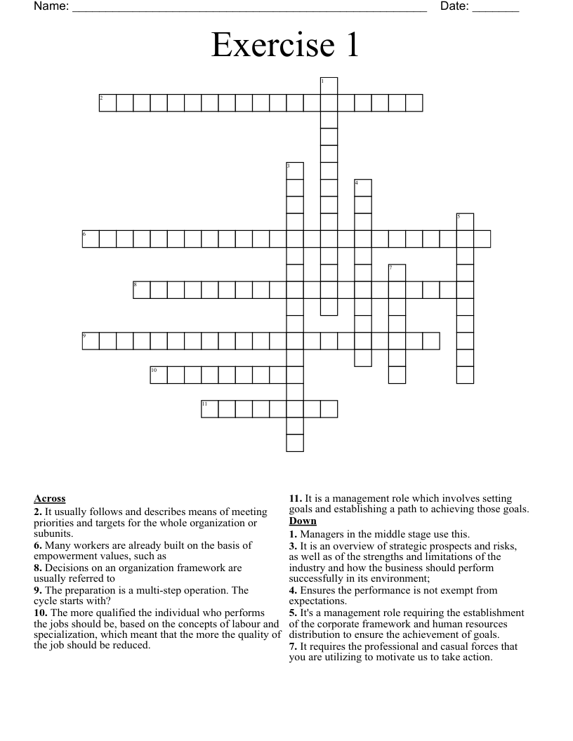 Exercise 1 Crossword WordMint