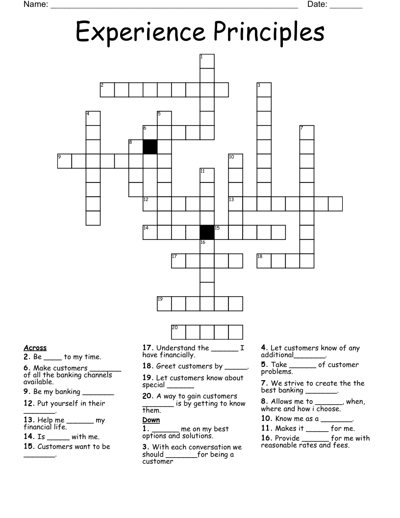 Experience Principles Crossword WordMint