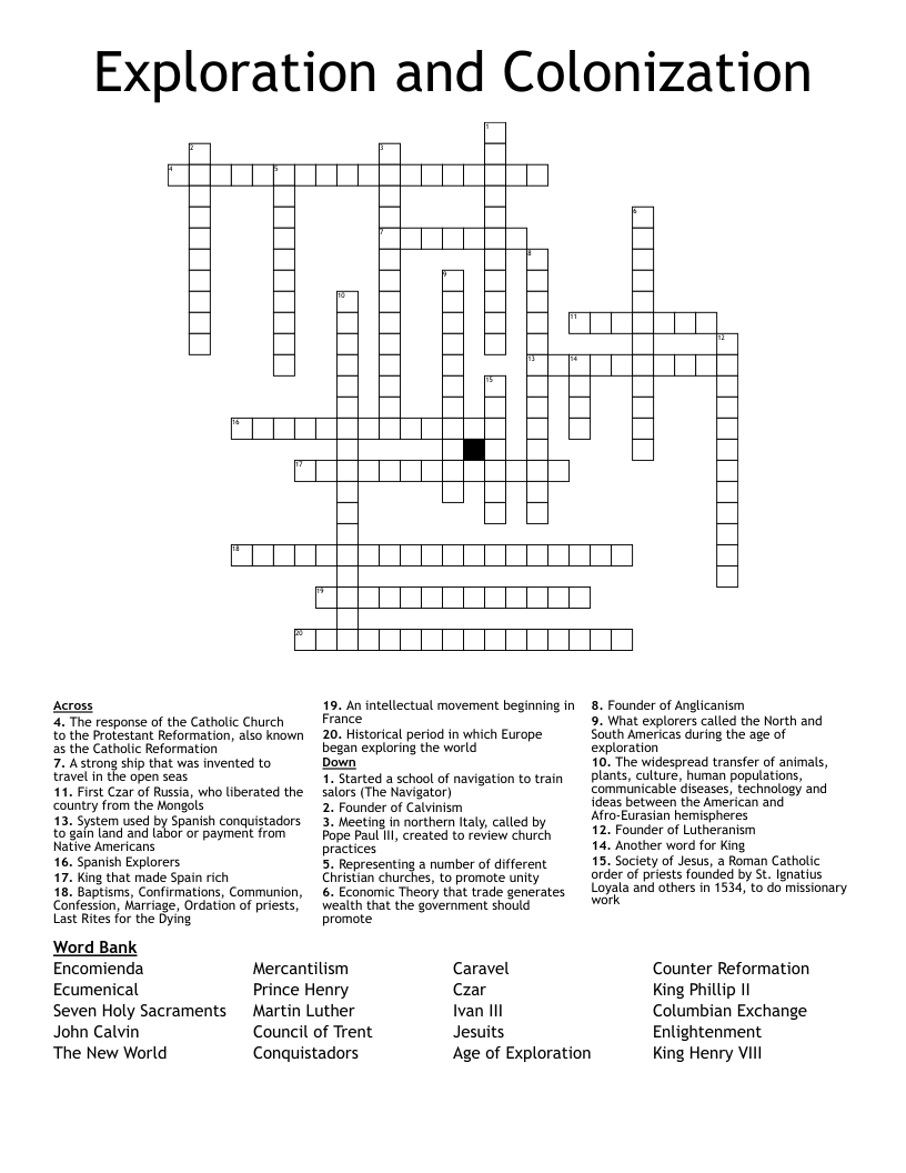 Exploration and Colonization Crossword WordMint