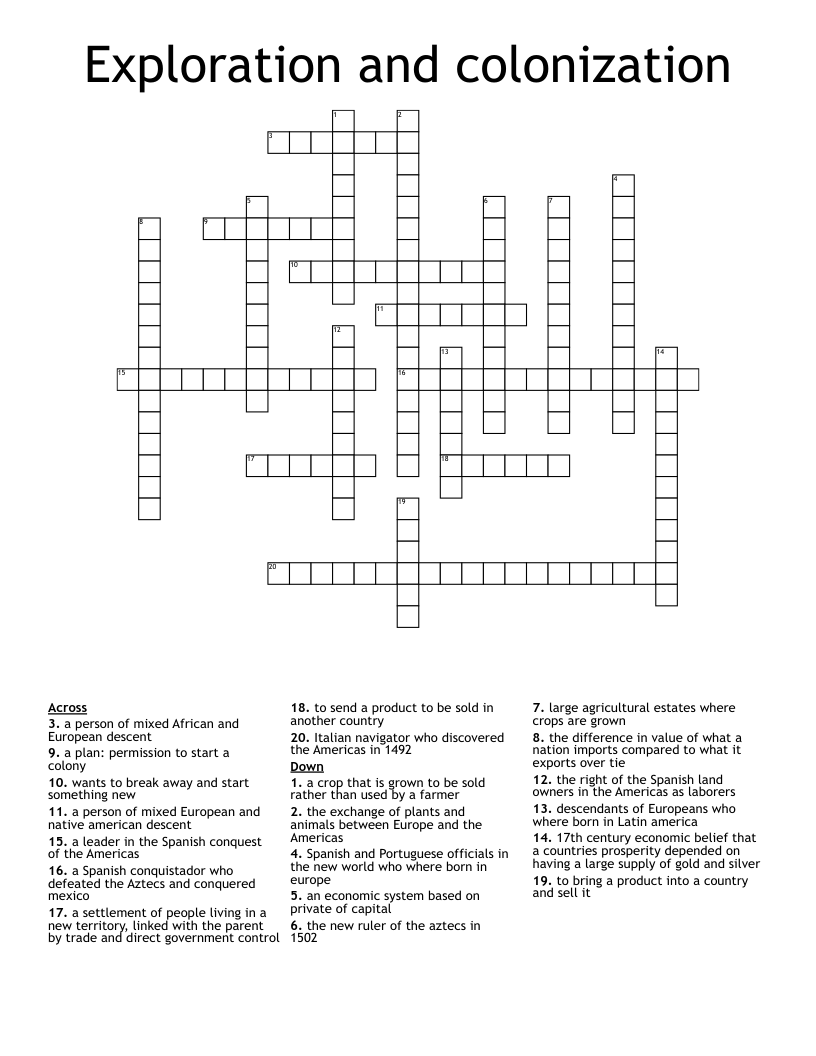 Exploration and colonization Crossword WordMint