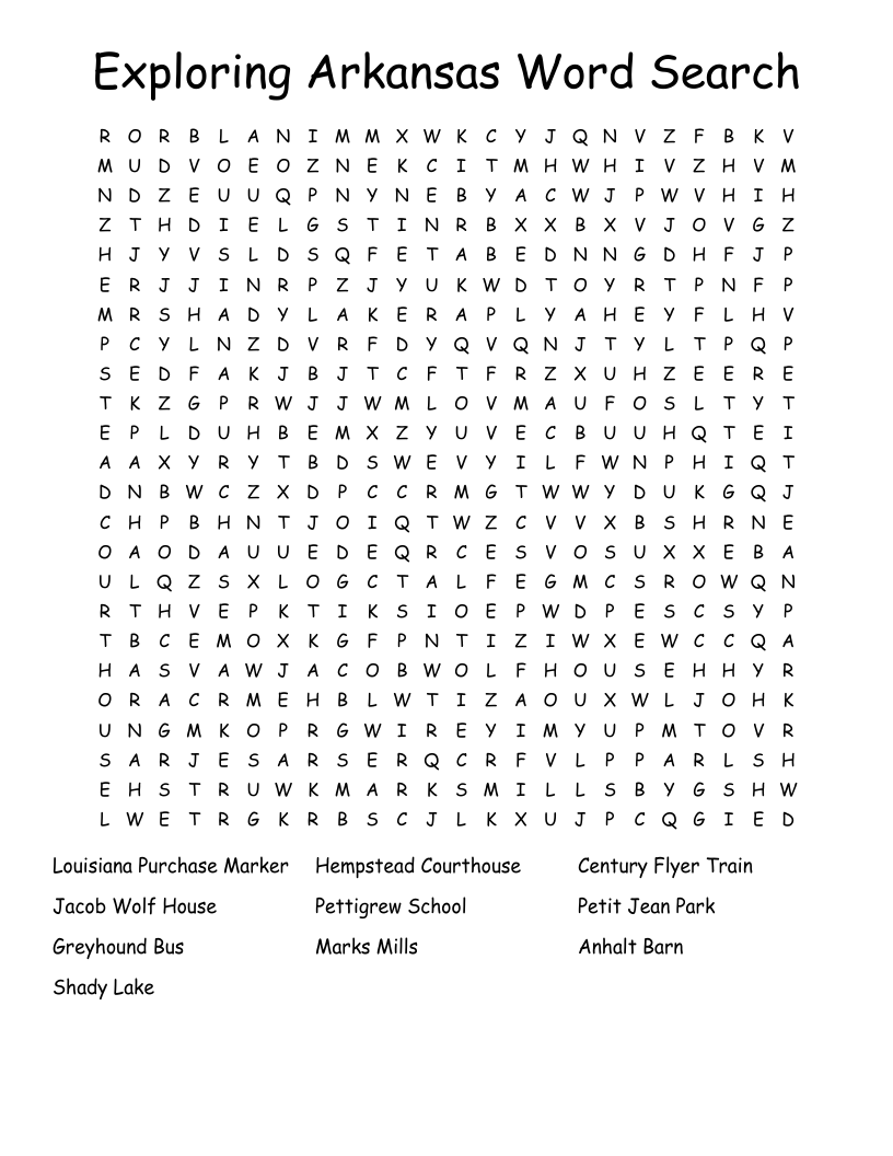 Exploring Arkansas Word Search WordMint