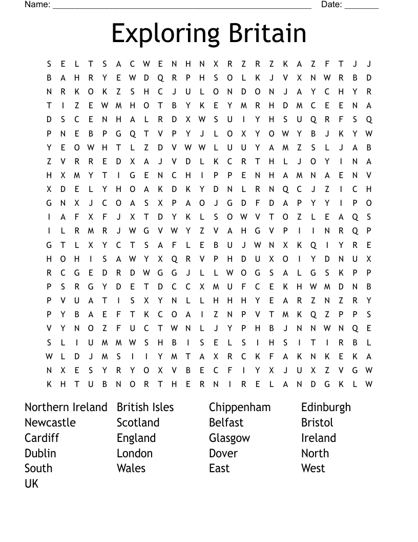 Exploring Britain Word Search WordMint