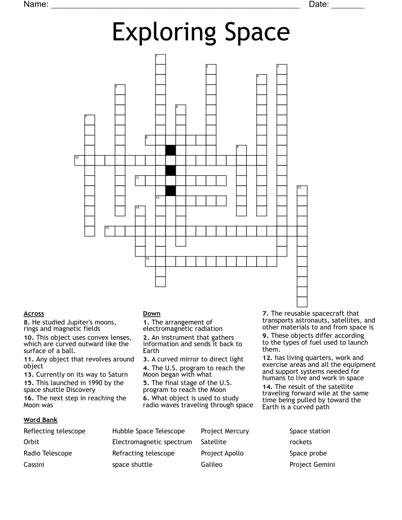 Space Exploration Crossword Puzzle