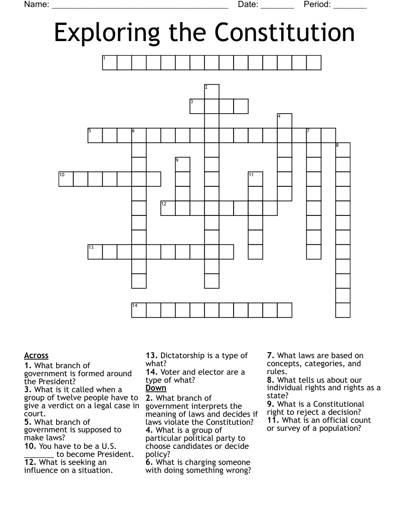Exploring the Constitution Crossword WordMint