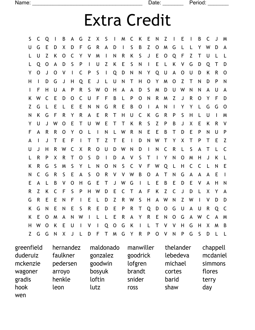 Extra Credit Word Search WordMint