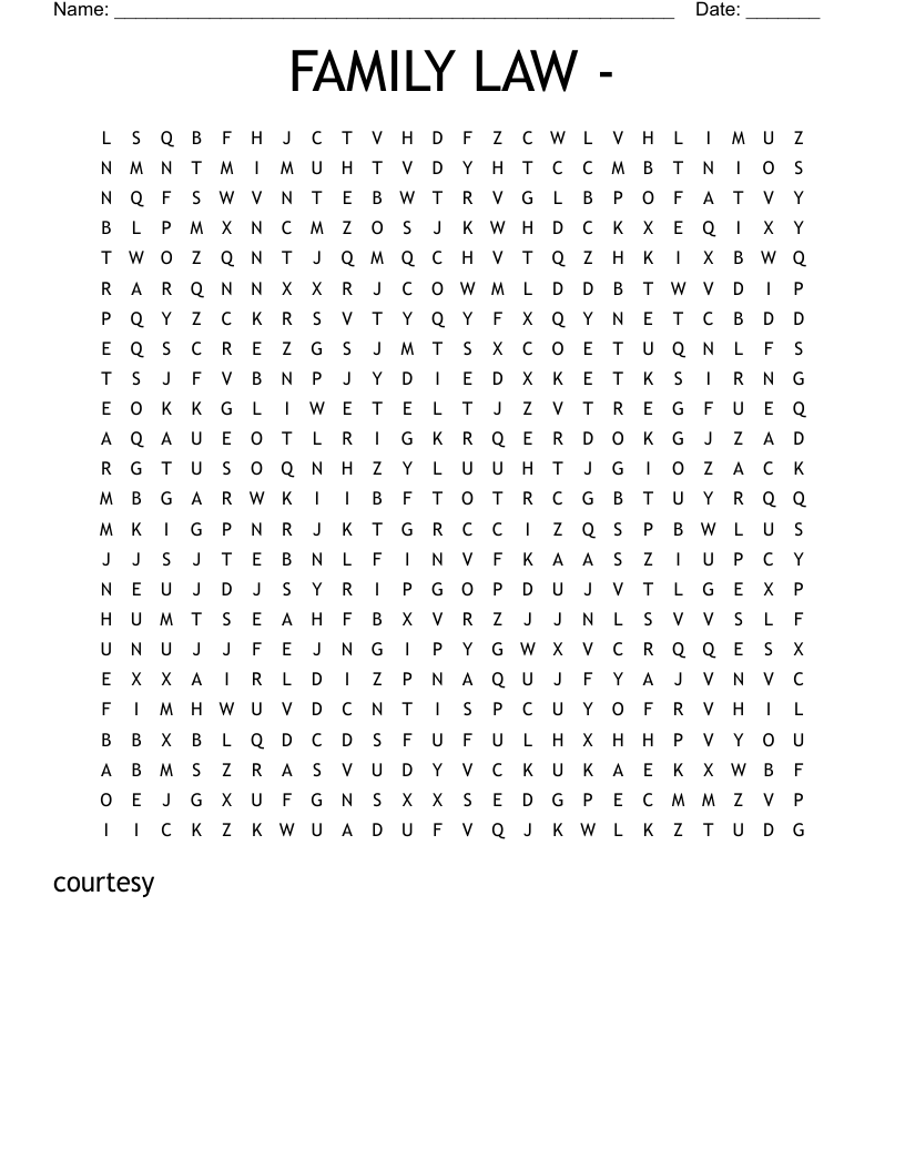 FAMILY LAW Word Search WordMint