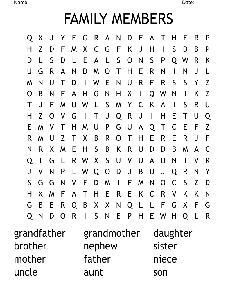 FAMILY MEMBERS Word Search WordMint