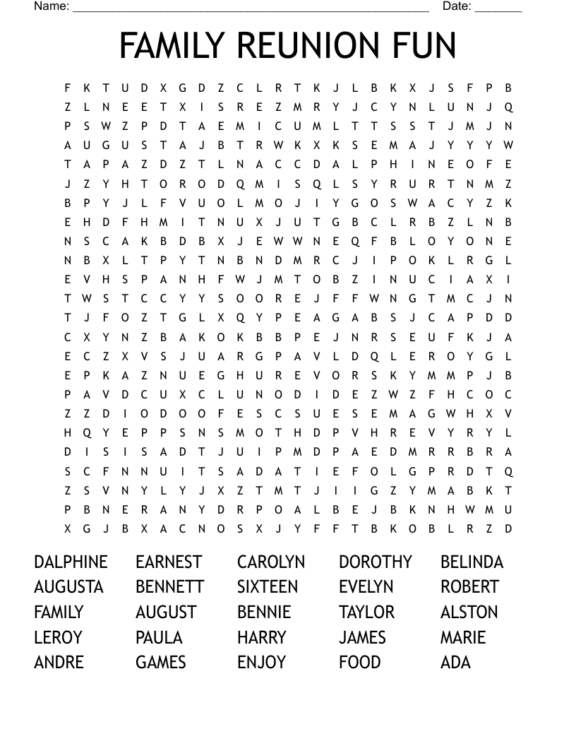 Printable Family Reunion Word Search - Word Search Maker