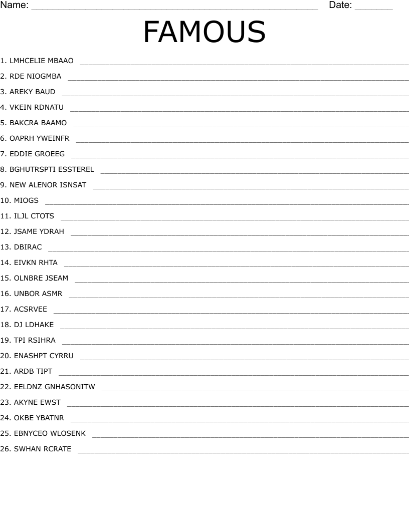 FAMOUS Word Scramble WordMint