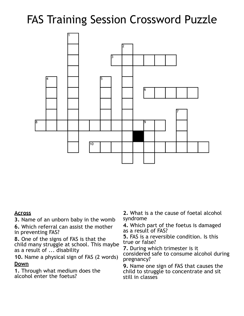 FAS Training Session Crossword Puzzle WordMint