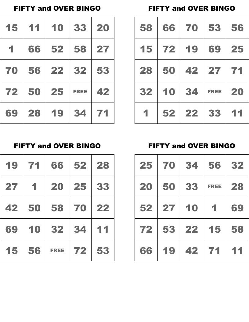 FIFTY and OVER BINGO WordMint