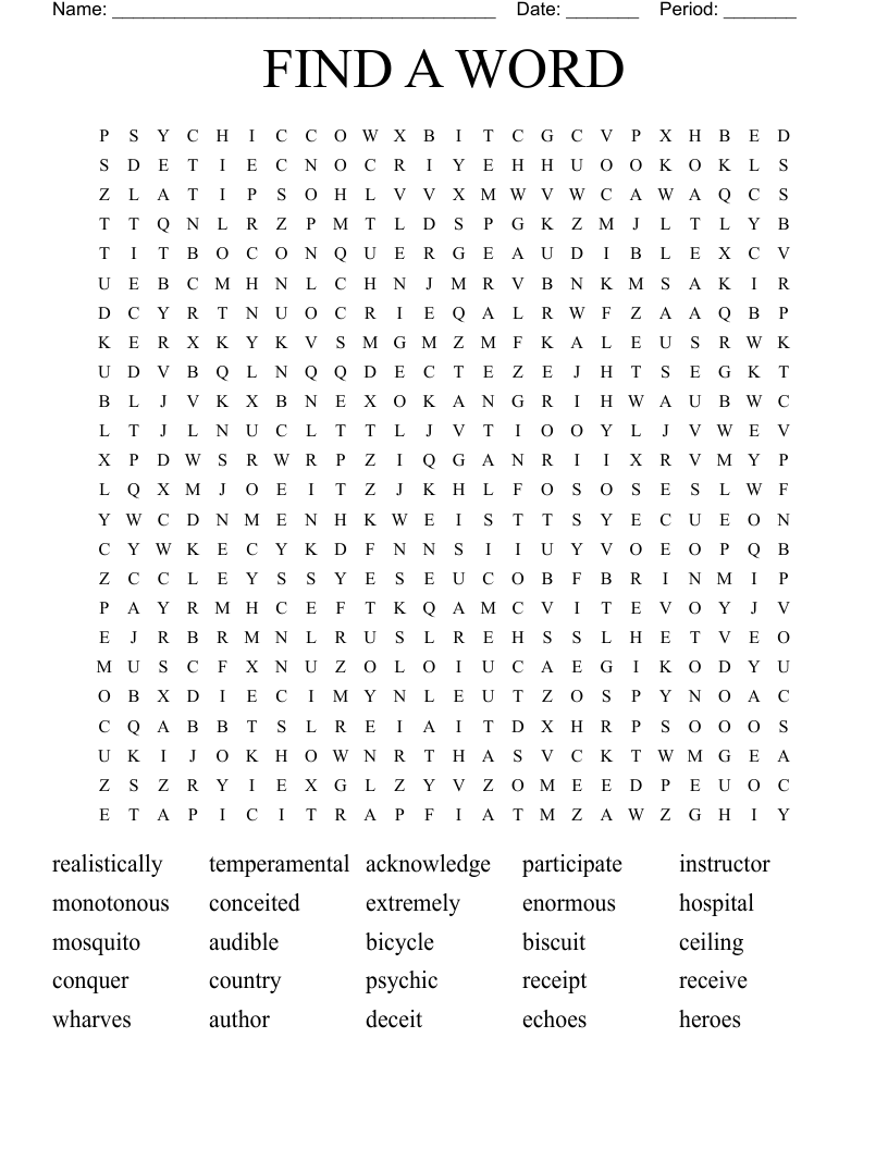 FIND A WORD Word Search - WordMint