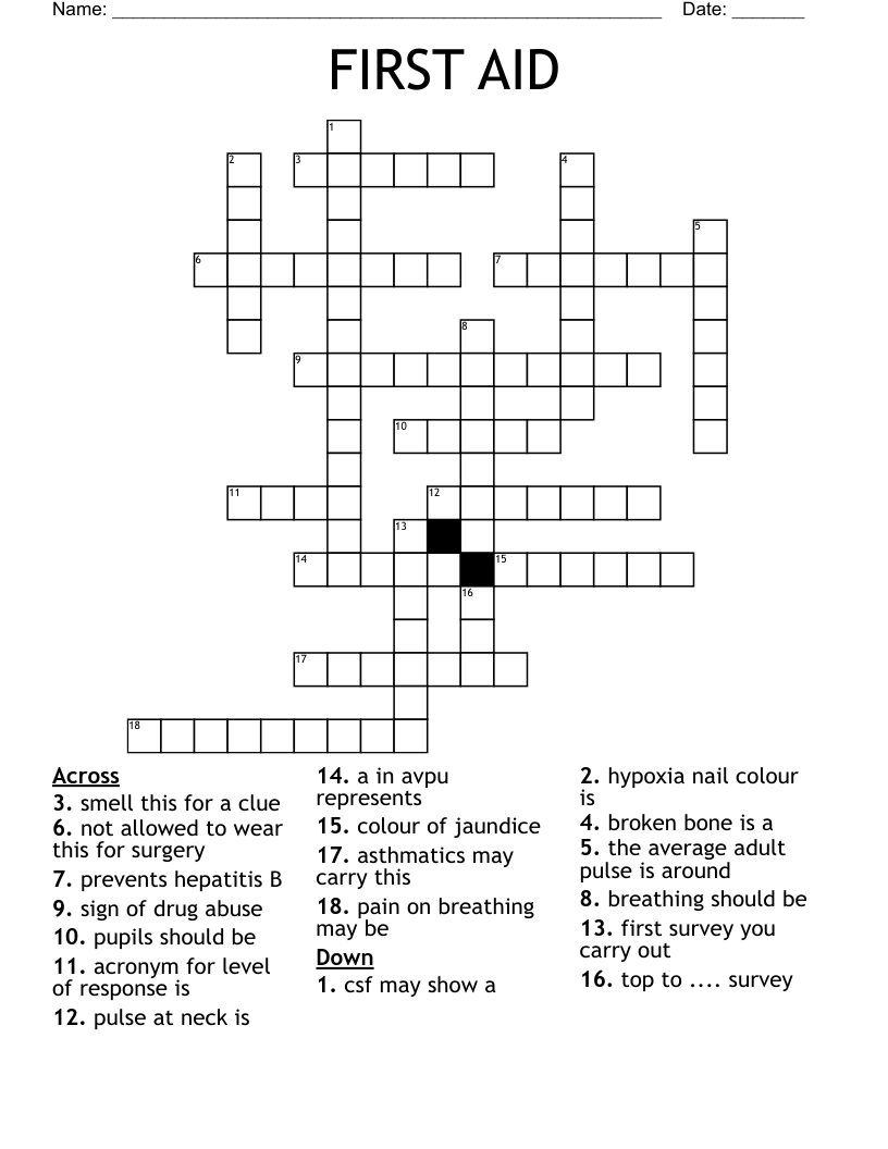 FIRST AID Crossword WordMint