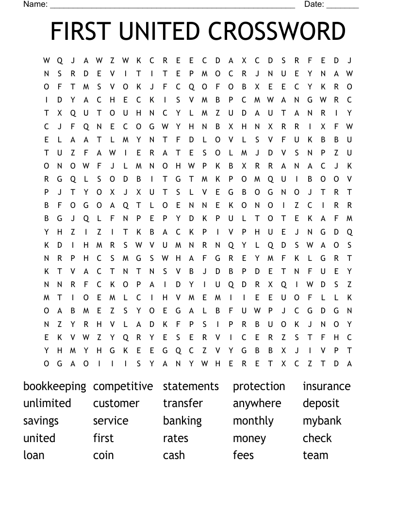 FIRST UNITED CROSSWORD Word Search WordMint