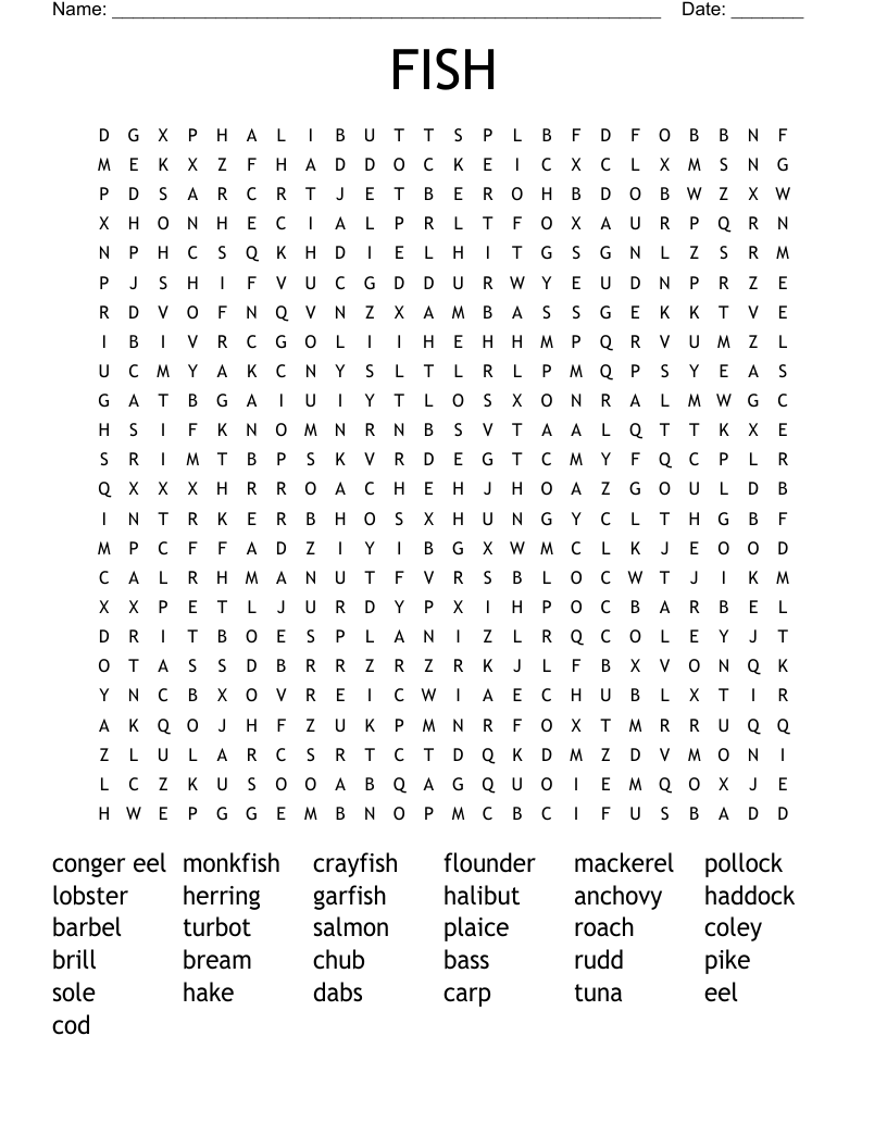Fish & Seafood Word Search WordMint